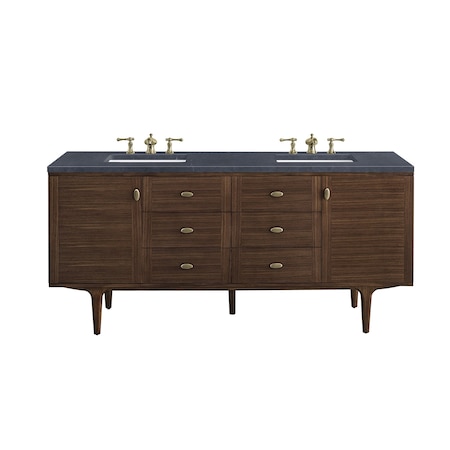 James Martin Vanities Amberly 72in Double Vanity, Mid-Century Walnut w/ 3 CM Charcoal Soapstone Top 670-V72-WLT-3CSP